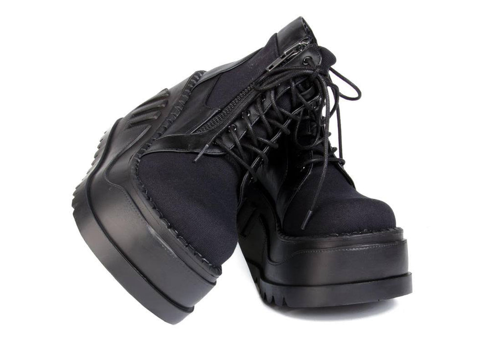 Black Canvas Vegan Leather Boots K48139