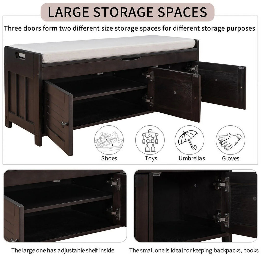 Espresso Wooden Shoe Storage Stool with Cushioned Bench B195