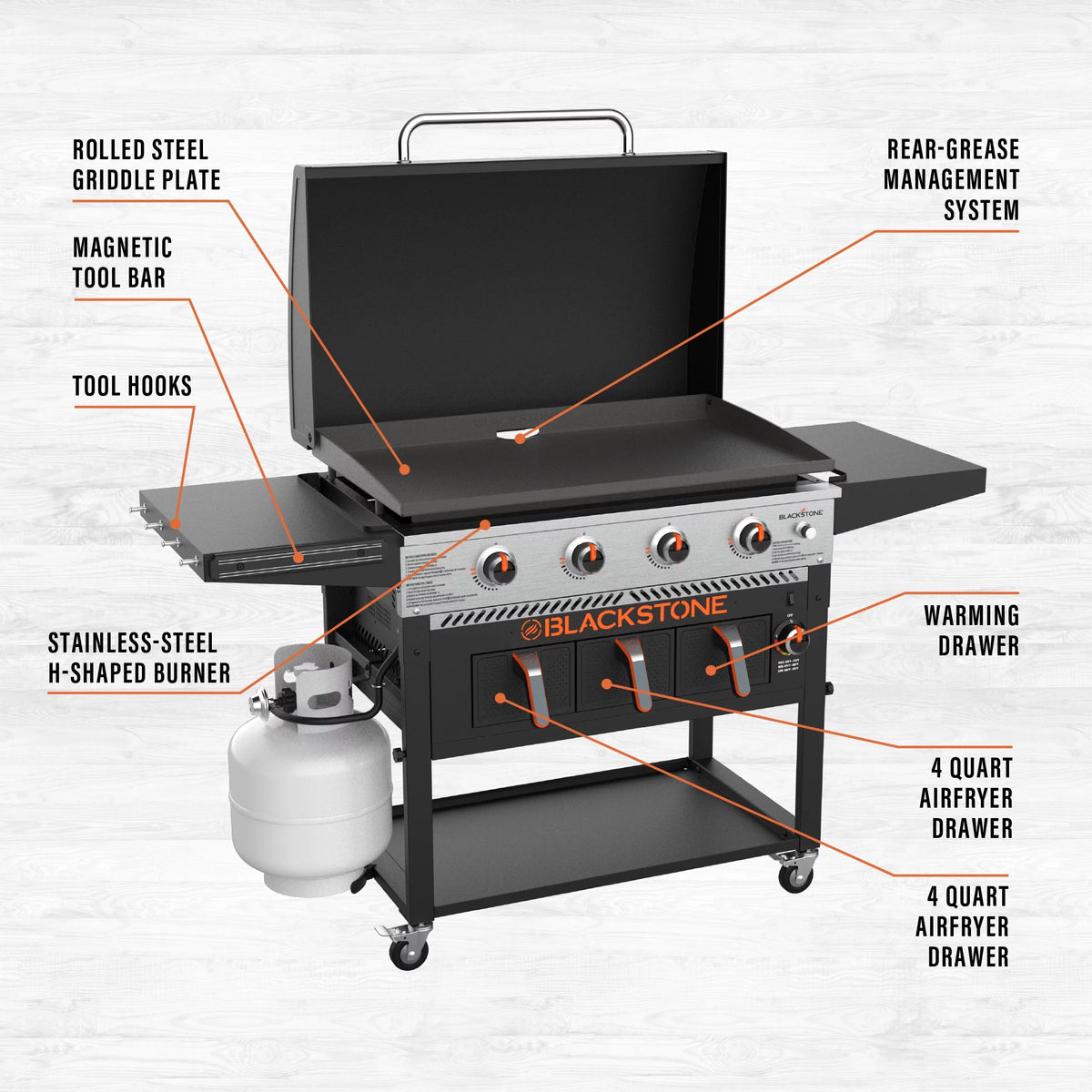 4-Burner Propane Griddle with Air Fryer and Hood R250488