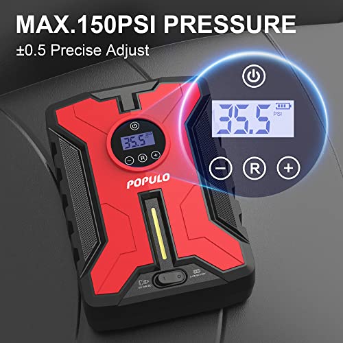 Dual-Power Cordless Tire Inflator Portable Air Compressor, 150PSI 12V Car DC Electric Air Pump with Digital Pressure Gauge C4443