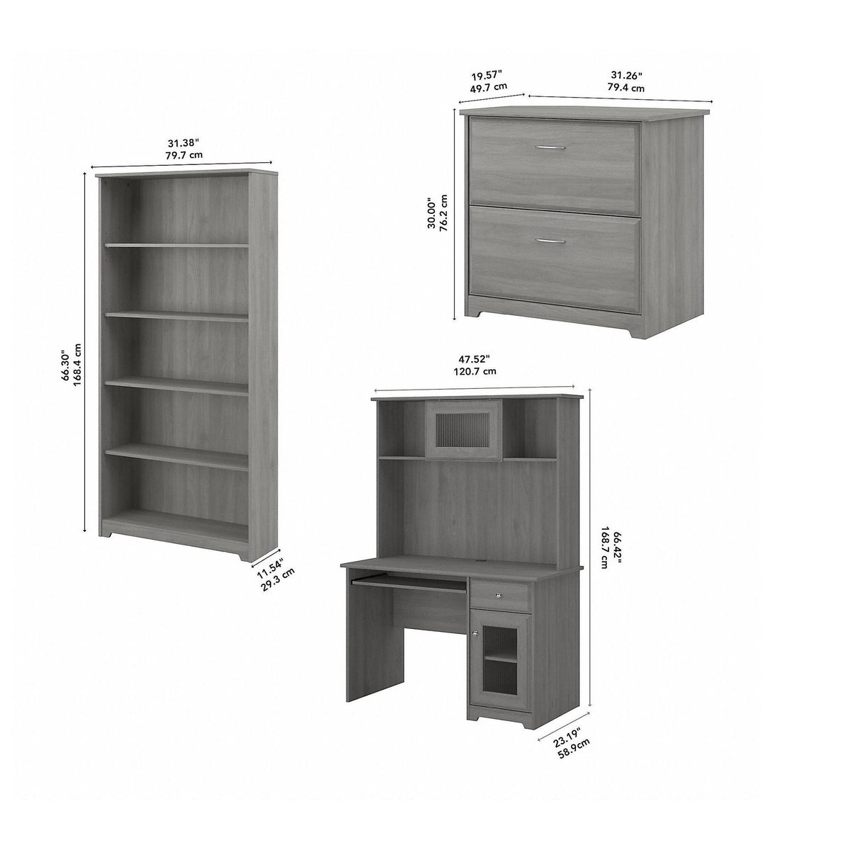 Small Computer Desk with Hutch in Modern Gray E952