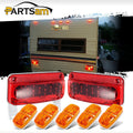 12V LED RV Camper Trailer Tail Light Kit with Amber Side Marker Clearance Lights and Red Stop Turn Brake Tail Lights U6356