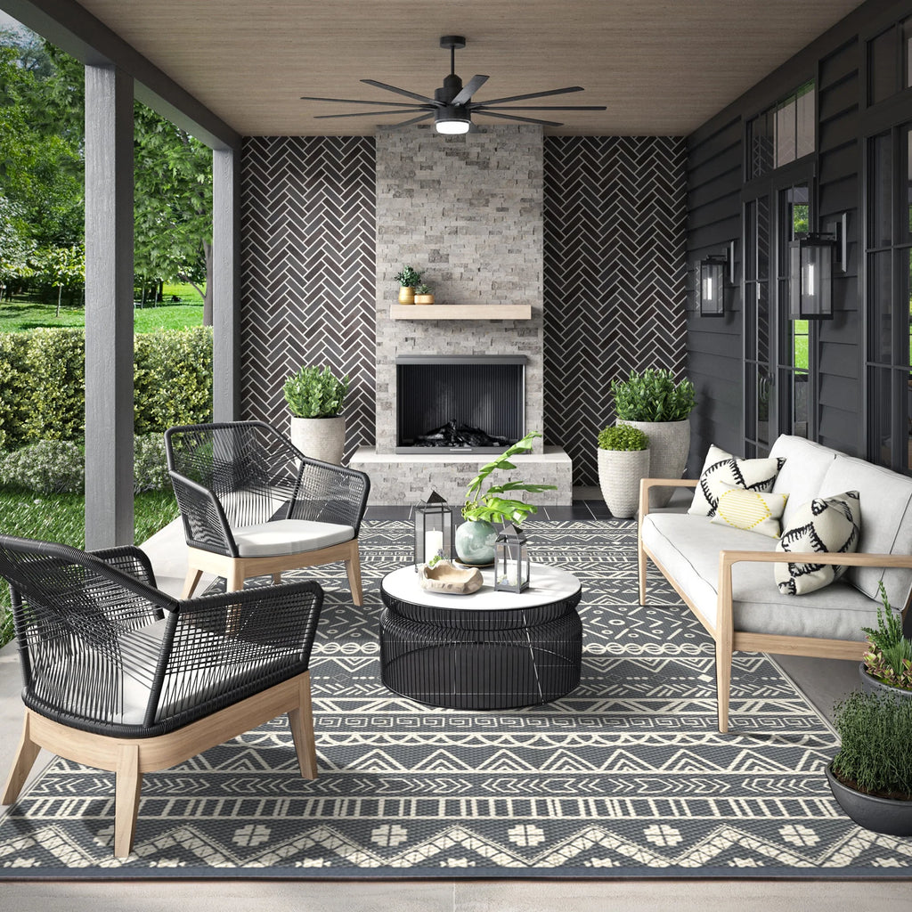 6x9ft Grey White Reversible Outdoor Rug B314412