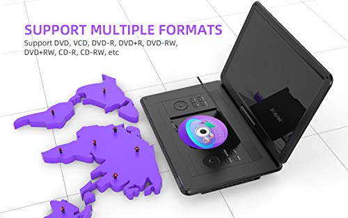 17.5" Portable DVD Player with 15.6" HD Screen, 6 Hours Rechargeable Battery, Black T37494