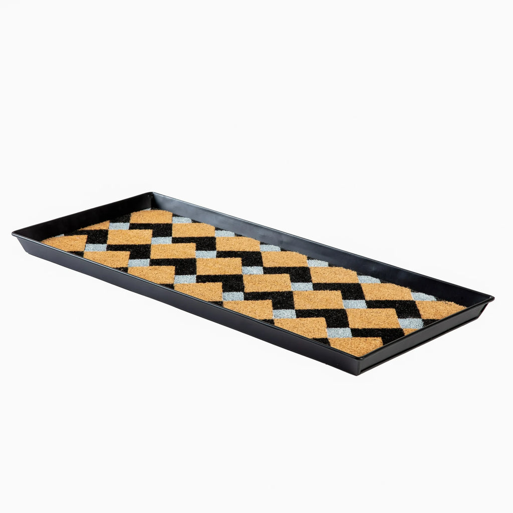 Black Metal Boot Tray with Coir Insert N5098
