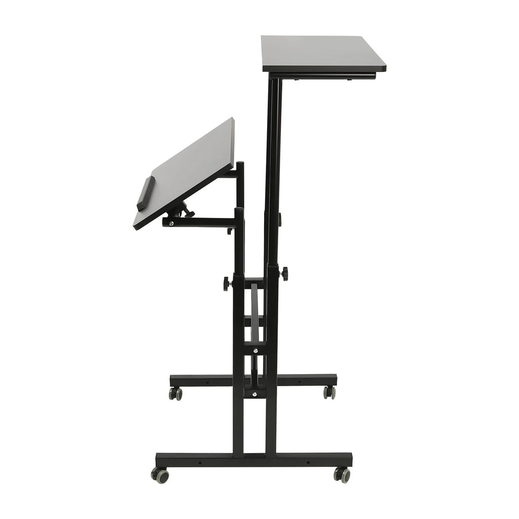 24" Mobile Stand Up Desk Adjustable Height Small Storage Desk with Wheels Black P4669