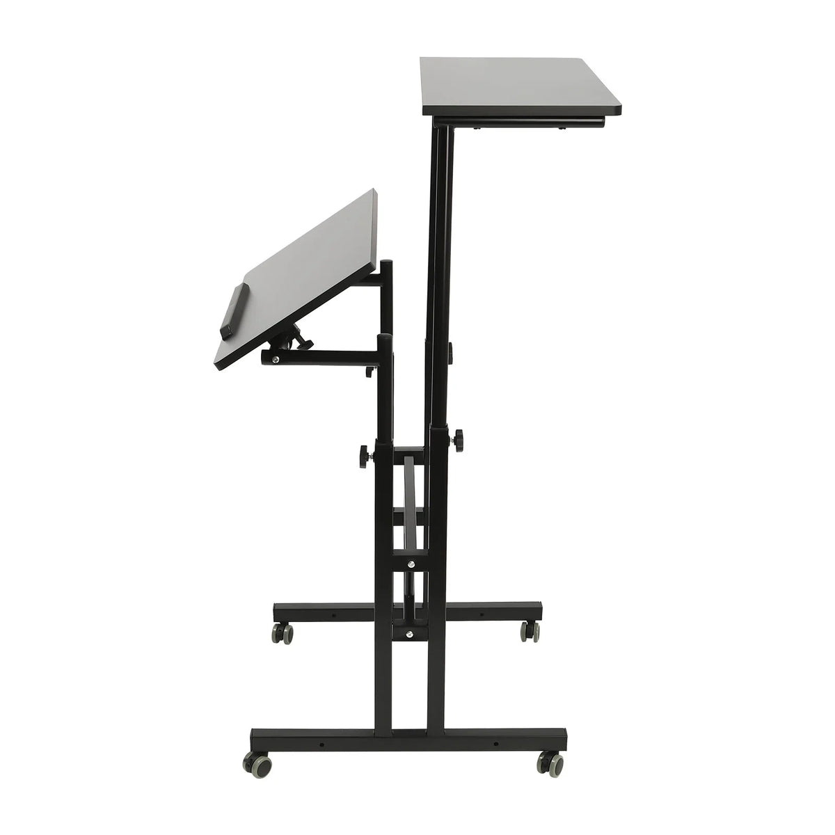 24" Mobile Stand Up Desk Adjustable Height Small Storage Desk with Wheels Black P4669