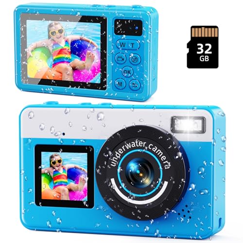 10 FT Waterproof Floating Camera with 32GB Card, Dual Screen Selfie Camera, 48MP 18X Autofocus Compact Digital Camera S28031