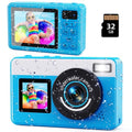 10 FT Waterproof Floating Camera with 32GB Card, Dual Screen Selfie Camera, 48MP 18X Autofocus Compact Digital Camera S28031