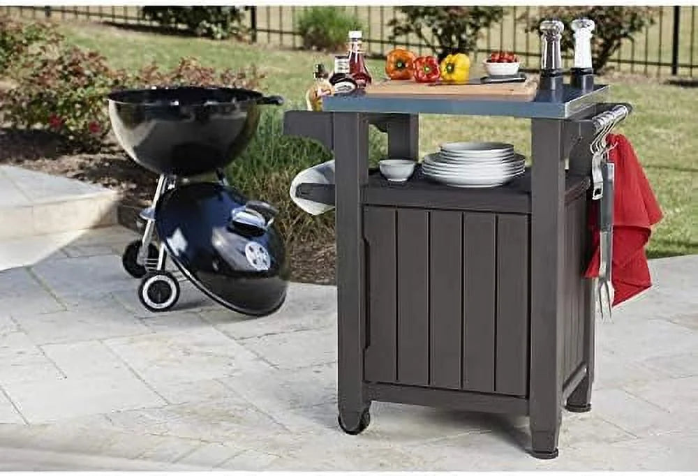 40 Gallon Portable Outdoor Grilling Cart with Stainless Steel Tabletop and Cabinet T20950