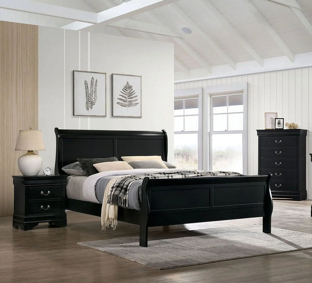 Black Eastern King Size Solidwood Sleigh Bed K358