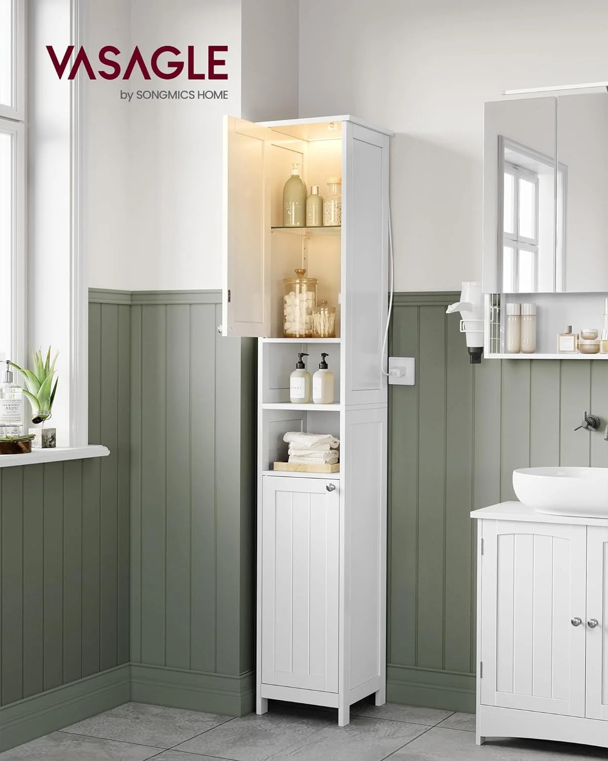 Cloud White Tall Bathroom Storage Cabinet with Adjustable Shelves E38300