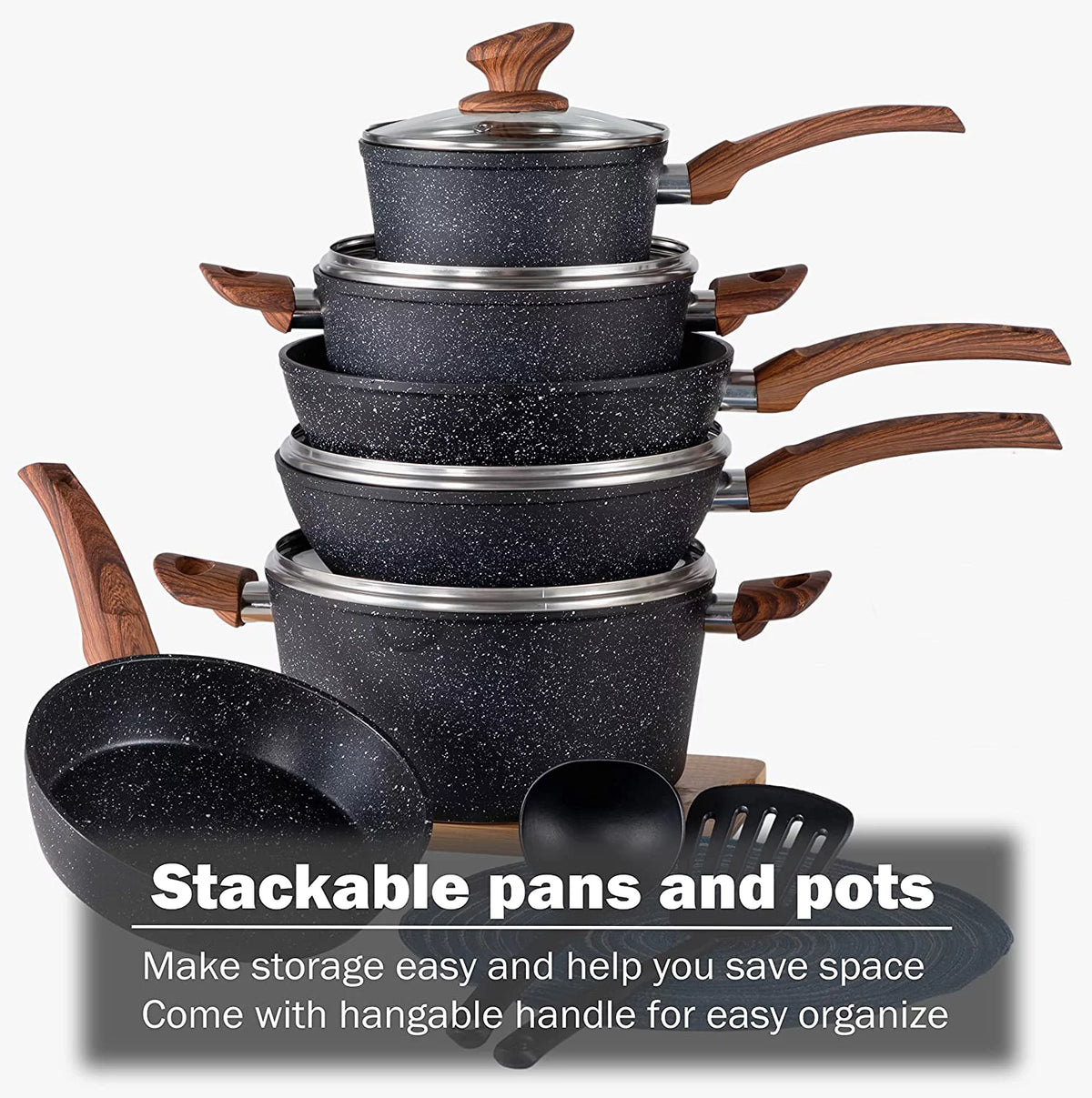 12 Piece Black Nonstick Induction Cookware Set P414