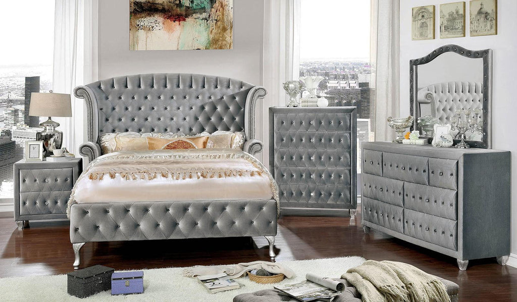 Gray Solid Wood King Bedroom Set 5pcs W384