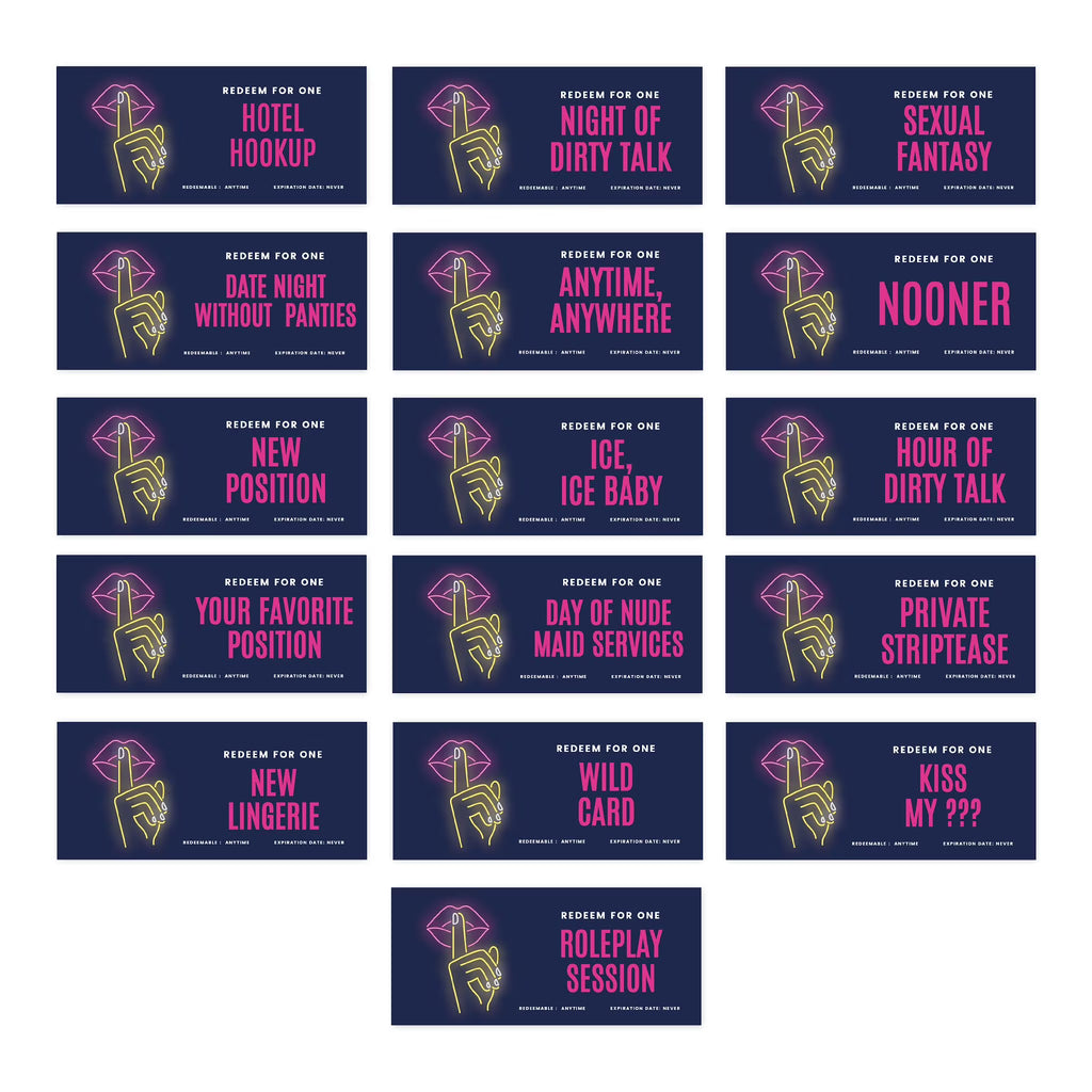 16-Pk Neon Lips Love Coupons T954357