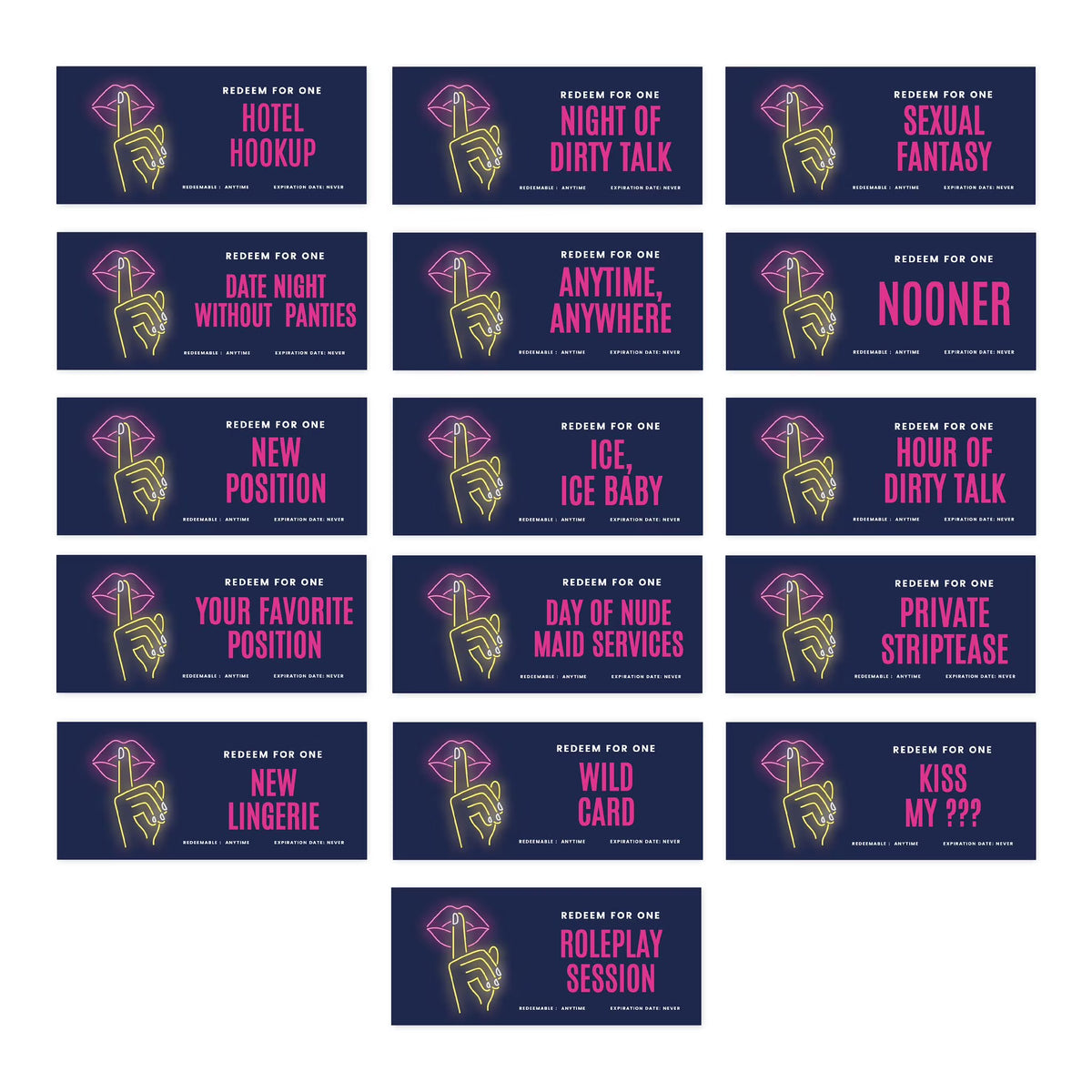 16-Pk Neon Lips Love Coupons T954357