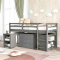 Gray Twin Size Wooden Loft Bed with Rolling Desk and Cabinet I300