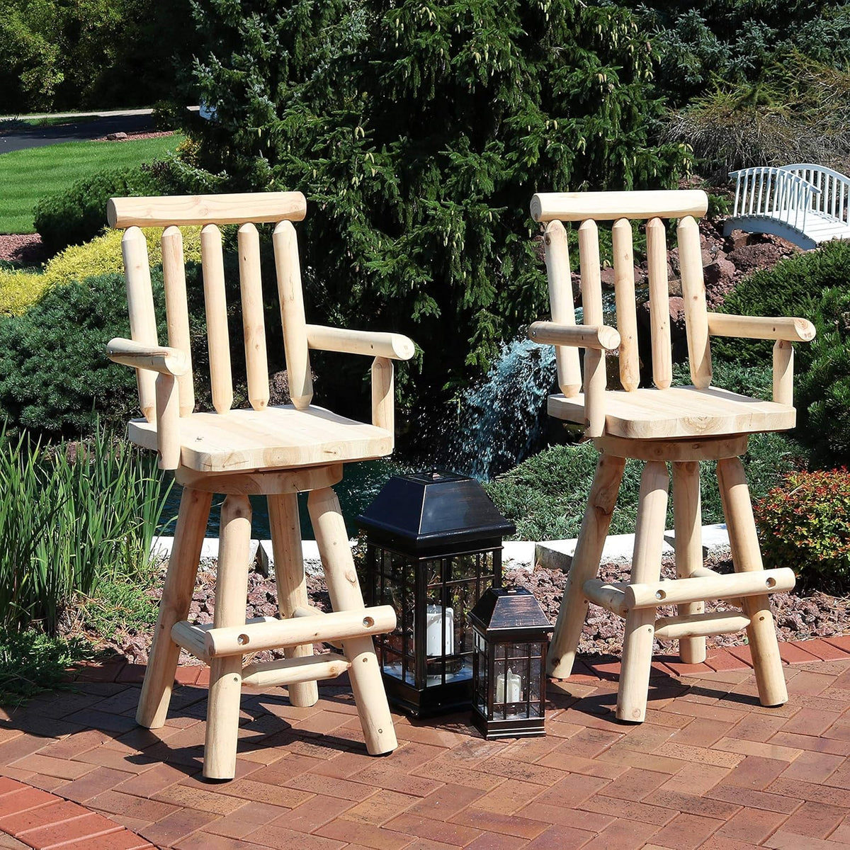 Rustic Bar Stool, Unfinished Wood, Set of 2 K23447