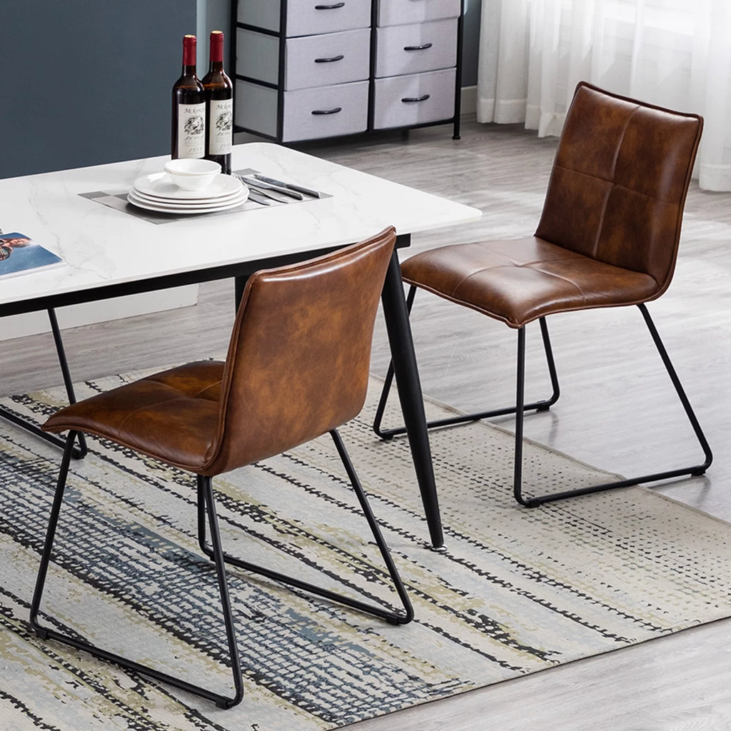 Brown Faux Leather Dining Chairs Set of 2 with Metal Legs A425503