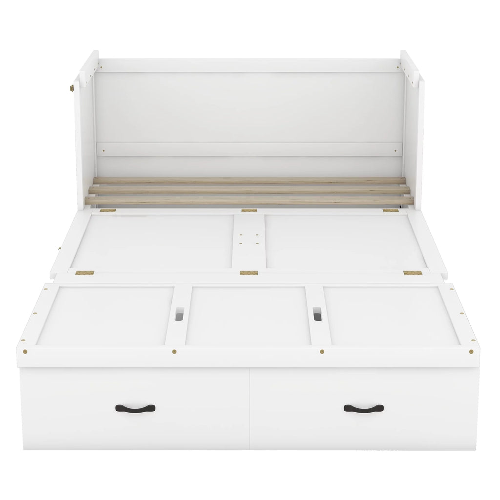 Full Size White Murphy Bed with USB Port and 2 Storage Drawers L4287