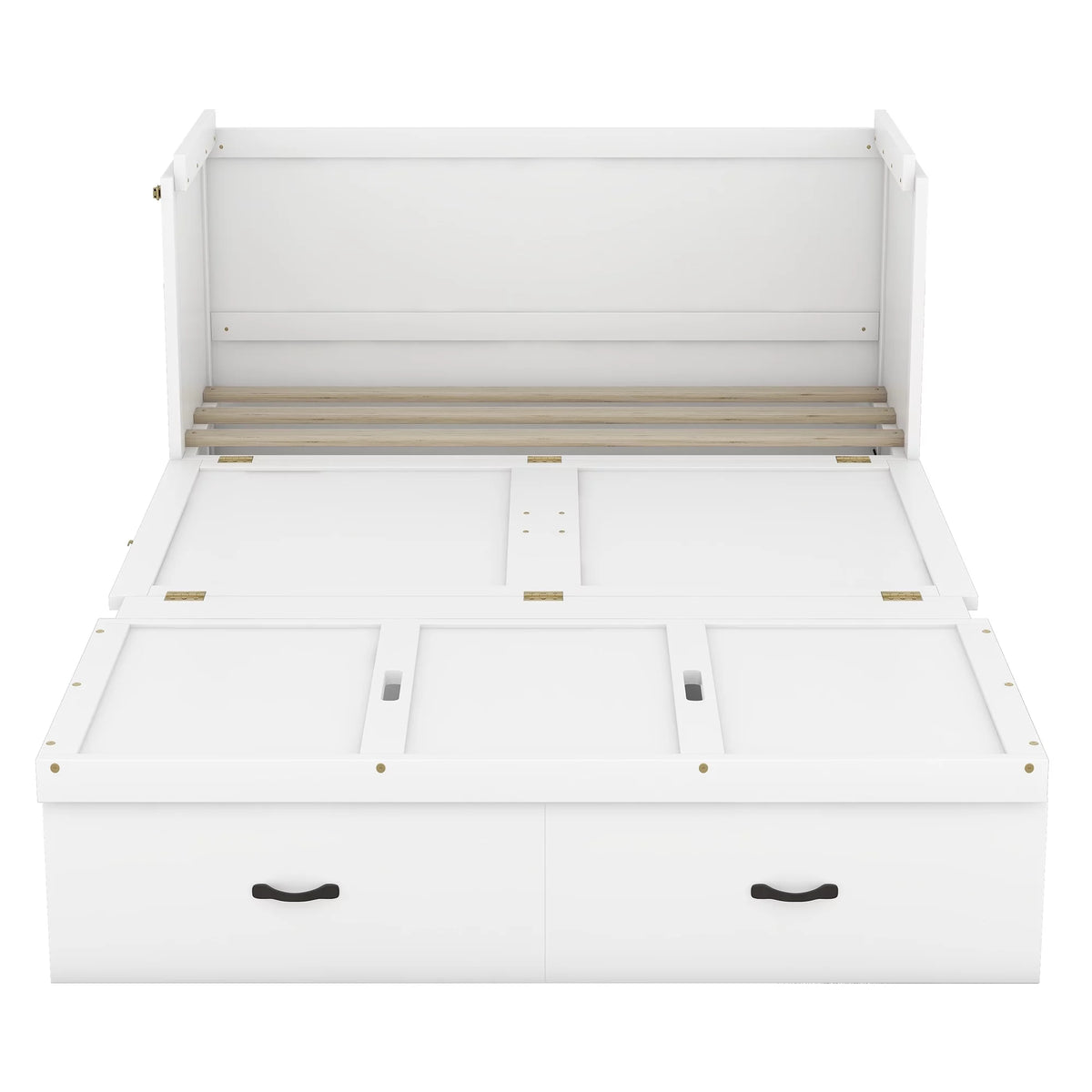 Full Size White Murphy Bed with USB Port and 2 Storage Drawers L4287