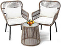 3 Pieces Rattan Wicker Bistro Set with Glass Top Table O7668