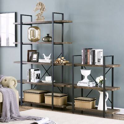 Dark Brown 5-Shelf Metal Frame Bookcase Y5574