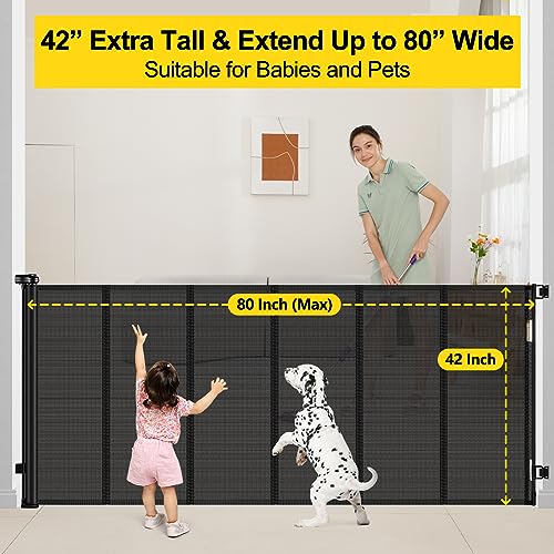 Black 42" x 80" Retractable Baby Gate Q1300