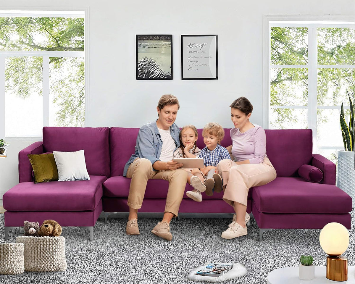 Purple Velvet Sectional Sofa Set with 2 Pillows P212