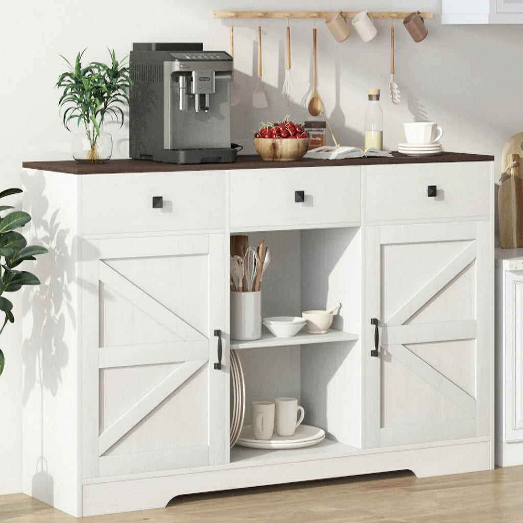 White 53" Wood Coffee Bar Cabinet with 3 Drawers C1790