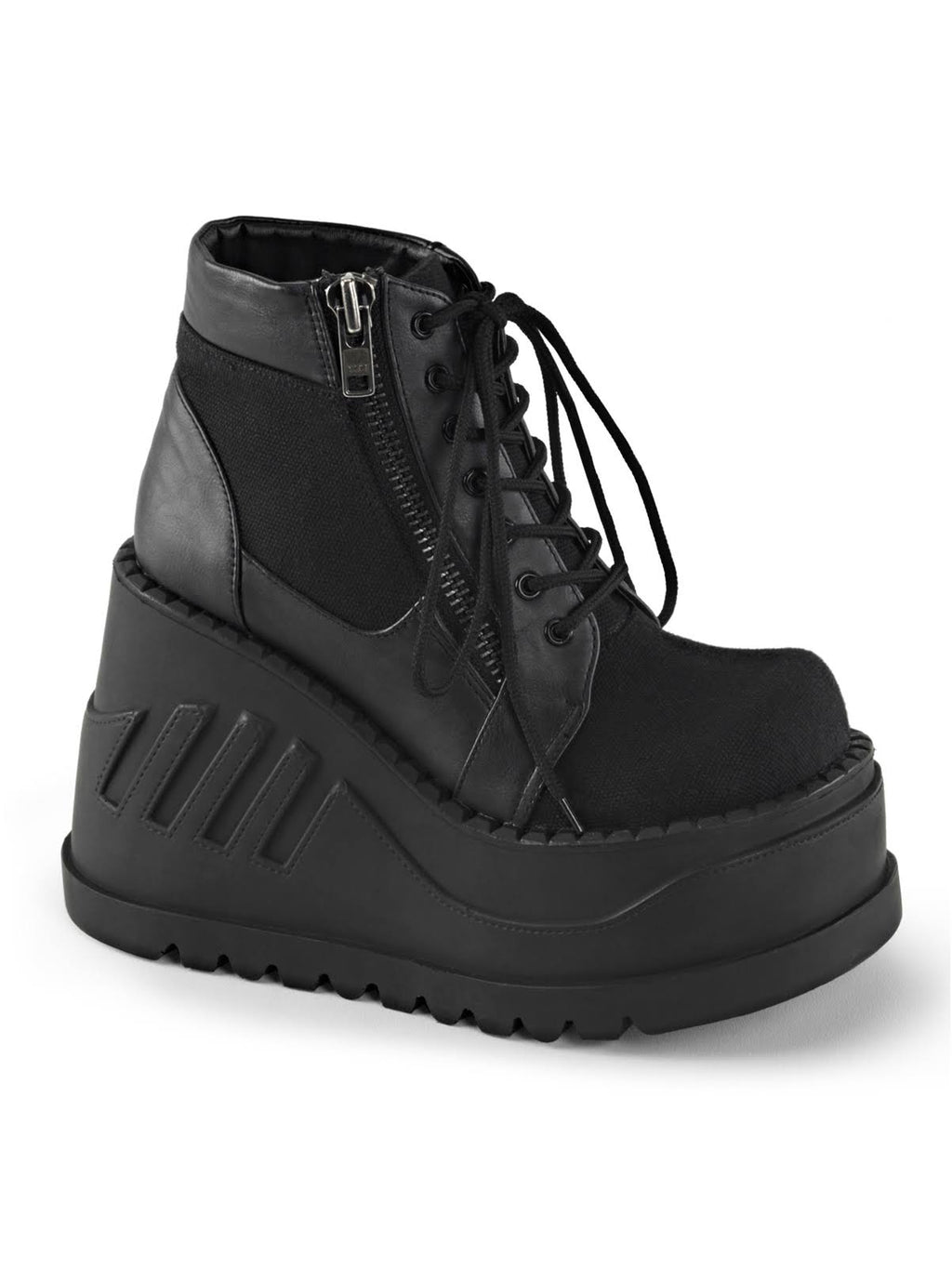 Black Canvas Vegan Leather Boots K48139