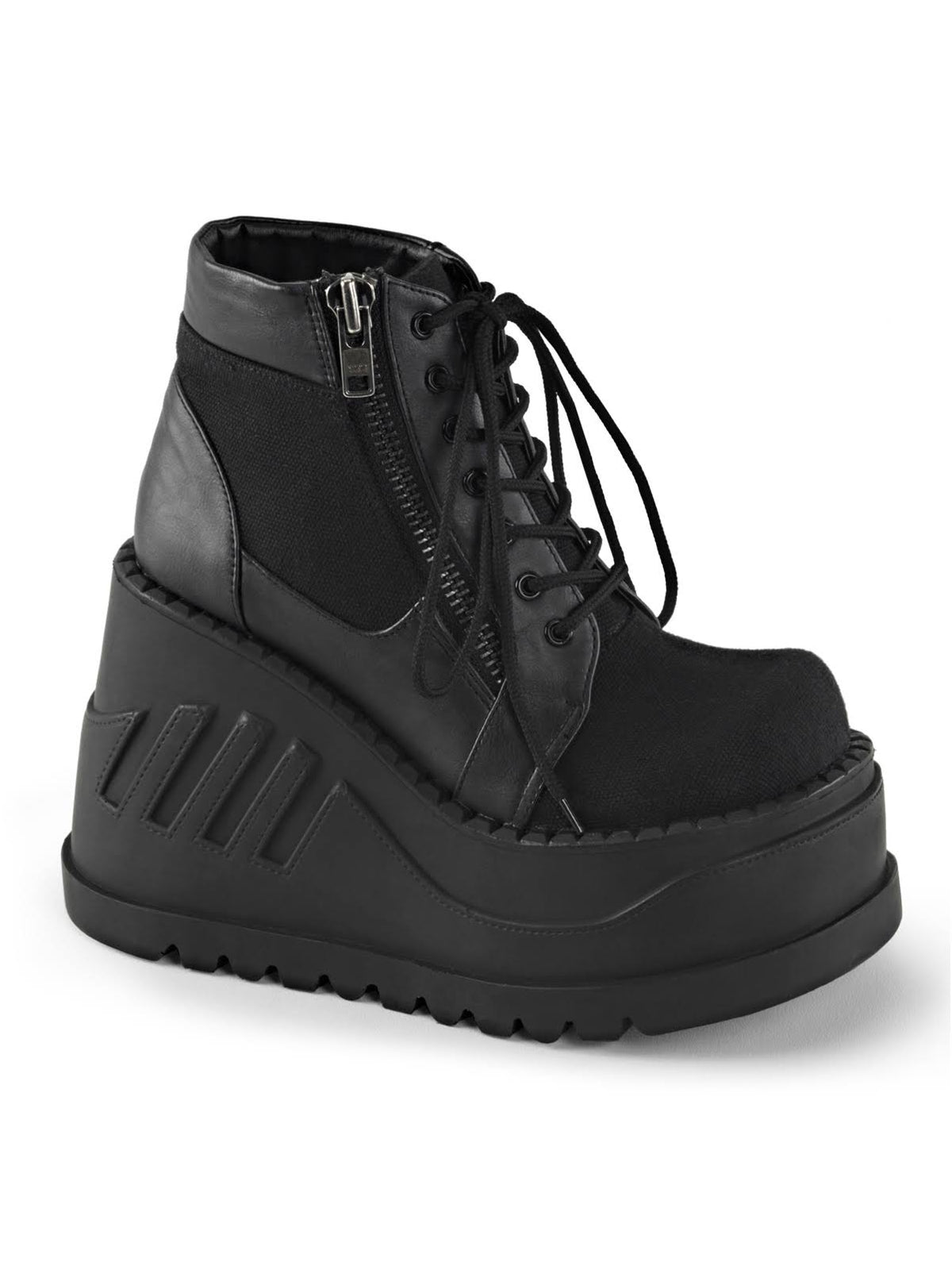 Black Canvas Vegan Leather Boots K48139