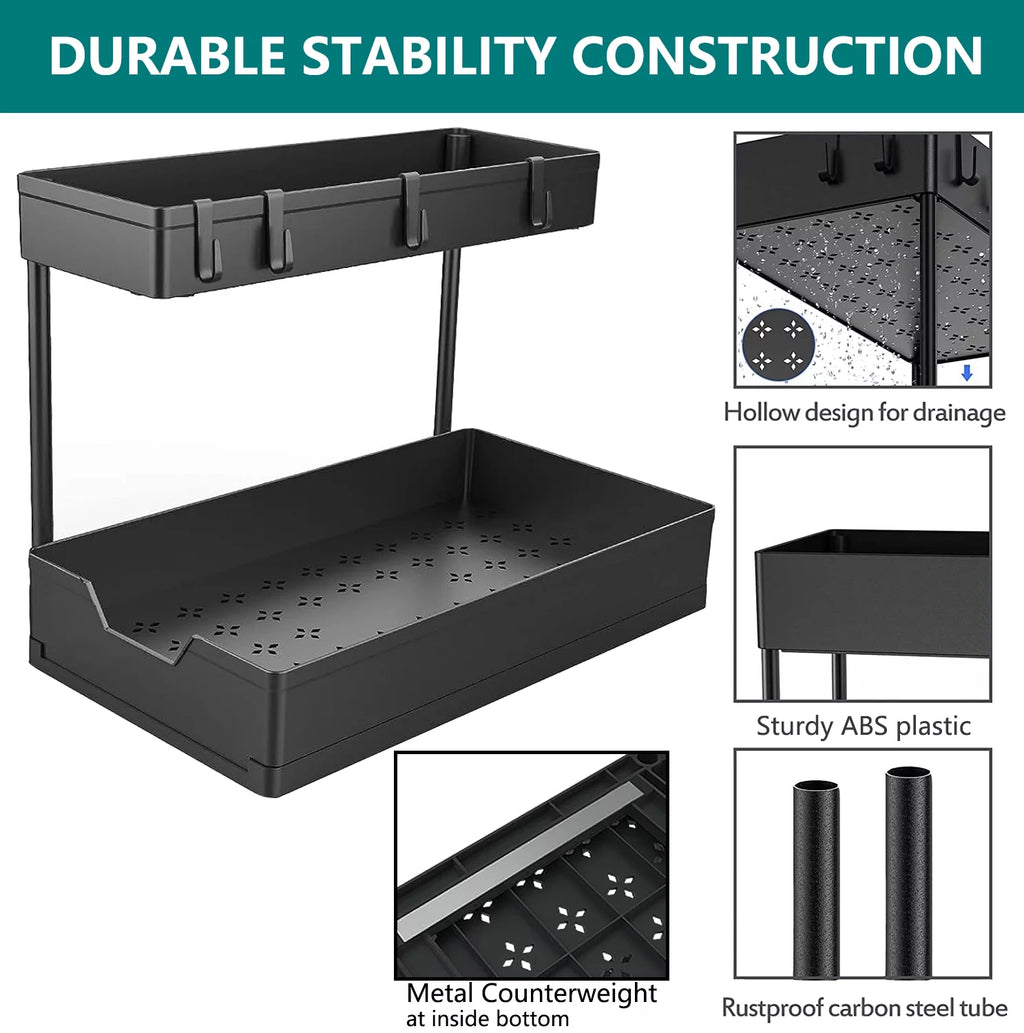 2 Tier L-Shape Under Sink Organizer with Hooks R915