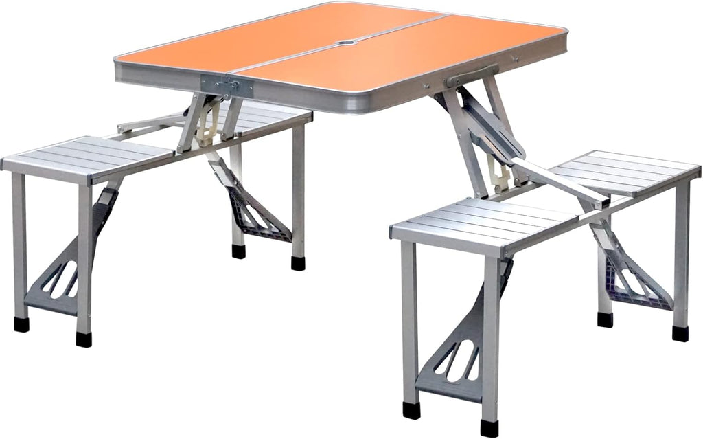 Folding Picnic Table with 4 Stools Aluminum Portable Adjustable O59263