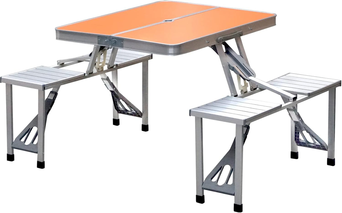 Folding Picnic Table with 4 Stools Aluminum Portable Adjustable O59263