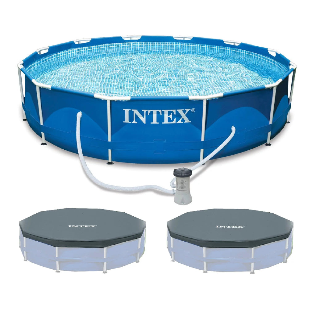 12'x30 Metal Frame Swimming Pool with Filter Pump & Pool Cover O53484