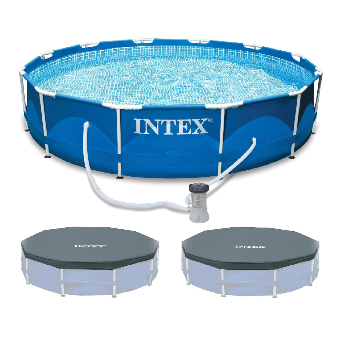 12'x30 Metal Frame Swimming Pool with Filter Pump & Pool Cover O53484