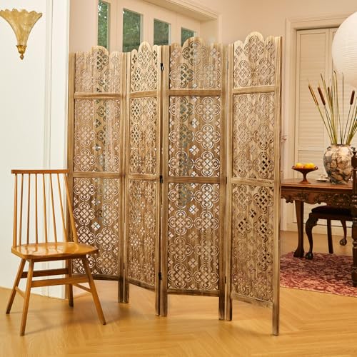 4 Panel Antique Brown Wood Room Divider G793