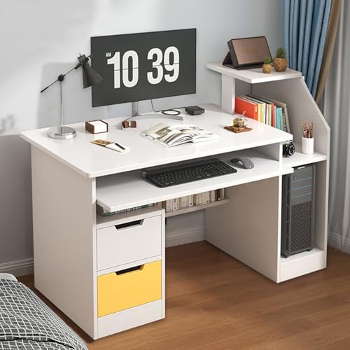 Small Computer Office Desk with 2 Drawers and 3 Hutch Shelves Writing Desk S569