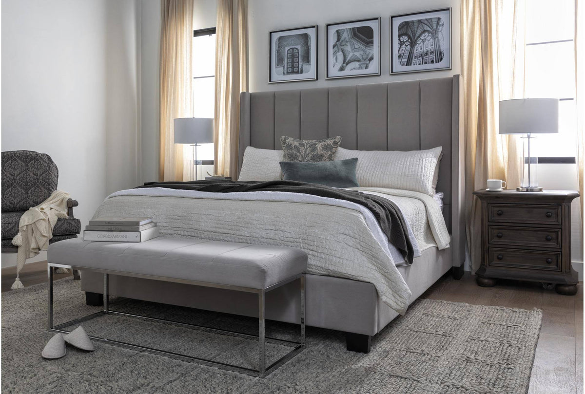 Velvet Upholstered Eastern King Panel Bed F5370