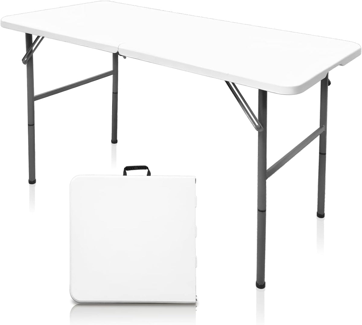 4 FT Folding Table, Plastic Portable Tables for Dining Parties Card Picnic Camping, Granite White R98259