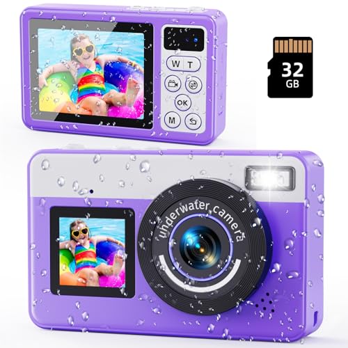 10 FT Waterproof Floating Camera with 32GB Card, Dual Screen Selfie Camera, 48MP 18X Autofocus Compact Digital Camera S28031