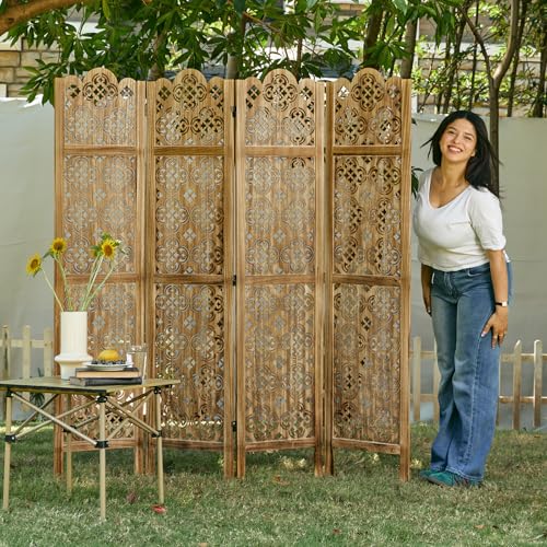 4 Panel Antique Brown Wood Room Divider G793