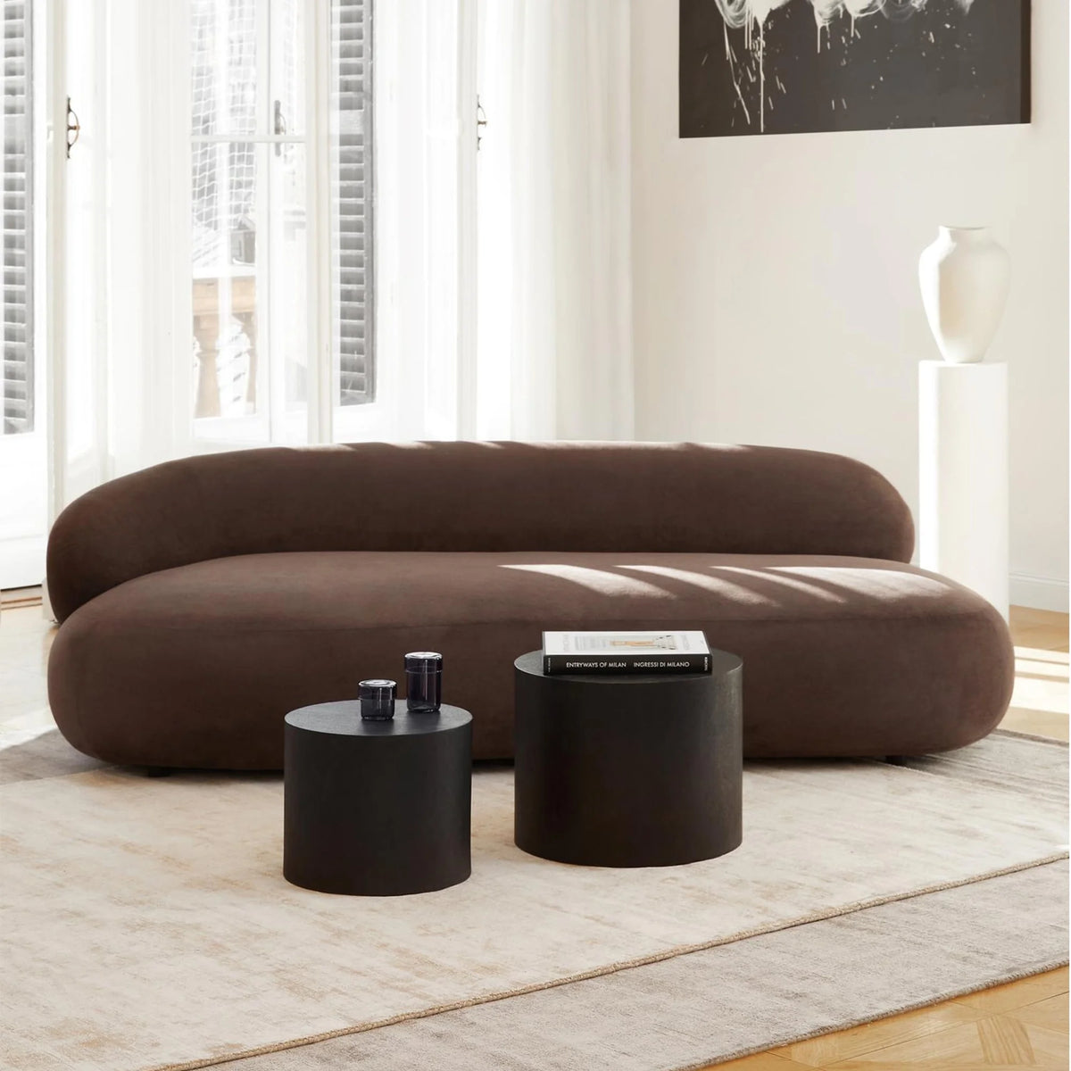 Black Rustic Oak Round Nesting End Table Set of 2 Y37374