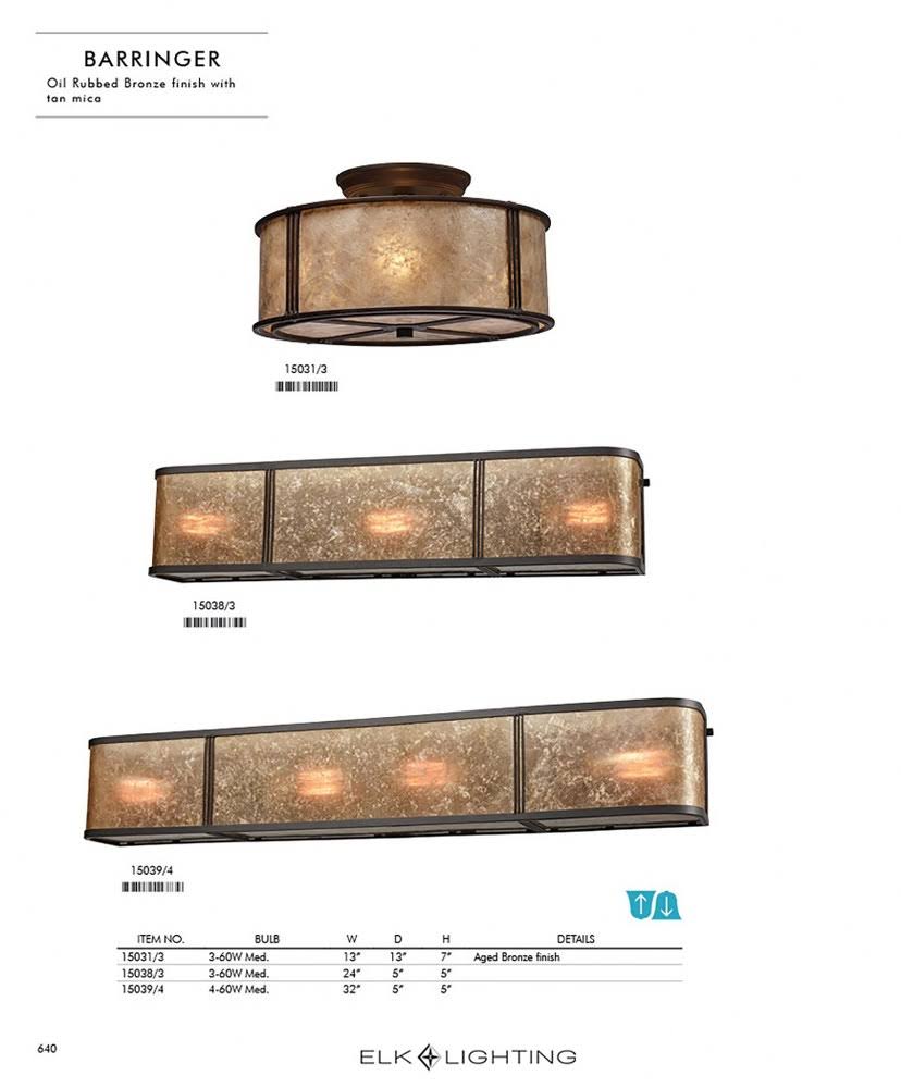 3-Light Semi-Flush in Aged Bronze & Tan Mica Shade L39993