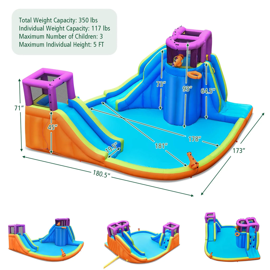 6 in 1 Inflatable Dual Slide Water Park Climbing Bouncer with 950W Blower X382