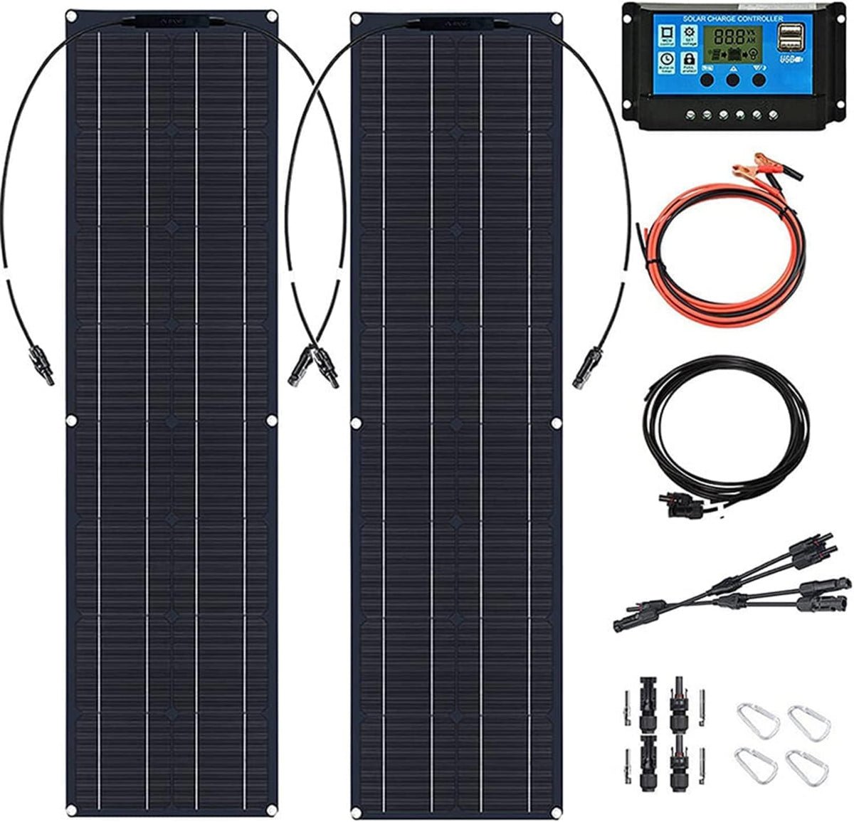 2pcs 200W Semi-Flexible Monocrystalline Solar Panel Kit 12V 400W Q8590