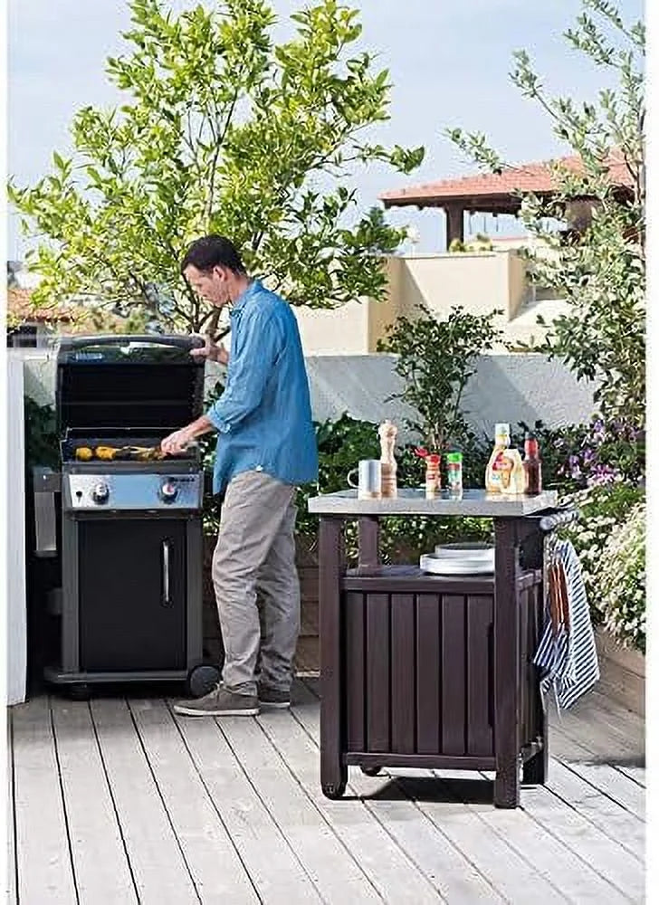 40 Gallon Portable Outdoor Grilling Cart with Stainless Steel Tabletop and Cabinet T20950