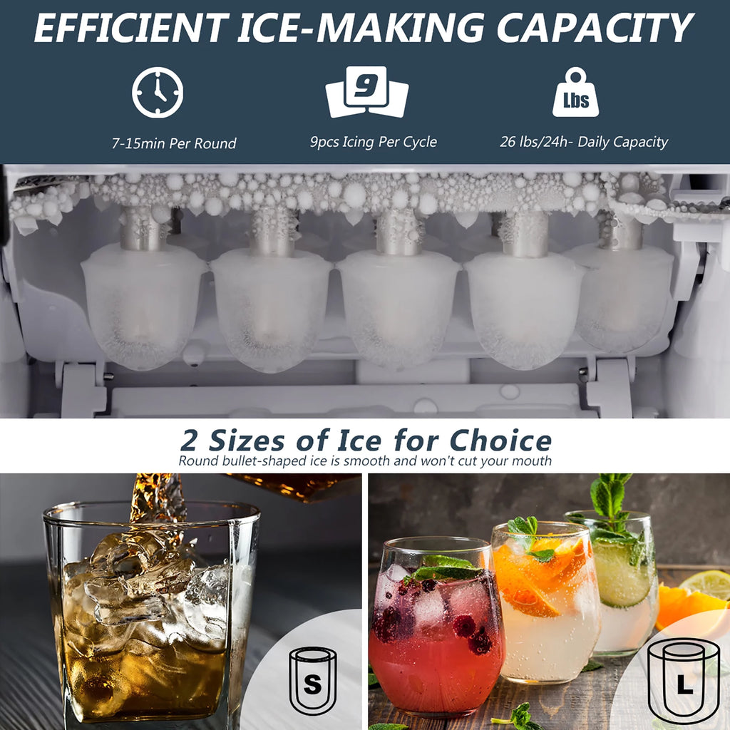 Stainless Steel Countertop Ice Maker 26Lbs/24H H9803