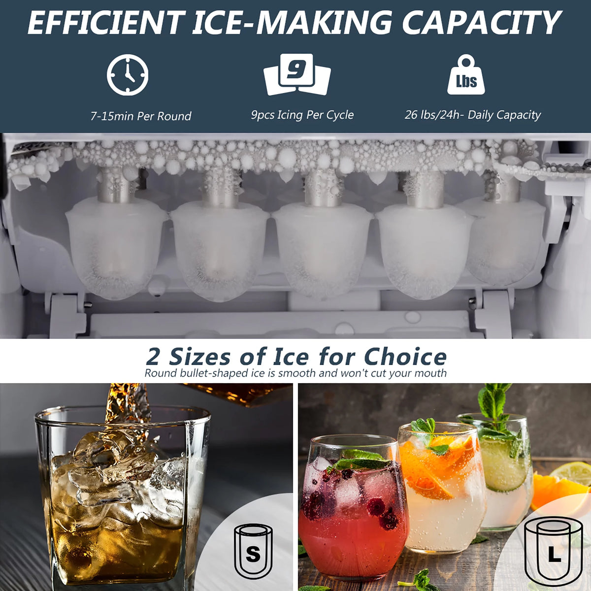 Stainless Steel Countertop Ice Maker 26Lbs/24H H9803
